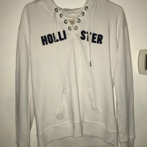 White v neck laced hollister sweatshirt